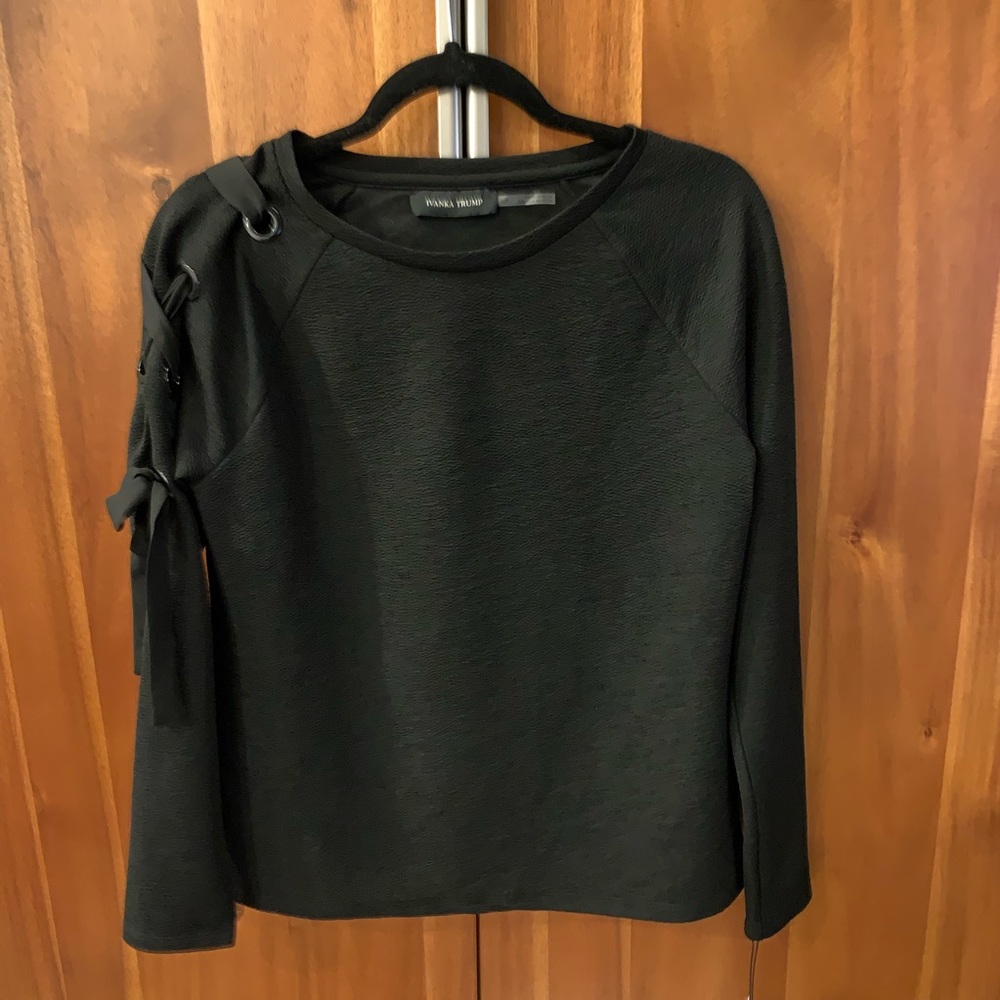 NWT Ivanka Trump Black Ribbed Sleeve Top